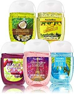 Bath and Body Works Anti-Bacterial Hand Gel 5-Pack PocketBac Sanitizers, Assorted Scents, 1 fl oz each
