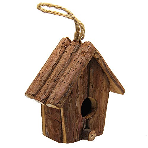 winemana Wooden Bird House, Outside Hanging Bird House for Small Bird, Made of Natural Bark