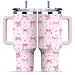 RHONGE Pink Bow Tumbler For Women, Christmas Stainless Steel Vacuum Tumbler 30 Oz, Birthday Christmas Graduation Gifts For Women Mom Sister Best Friends, Pink Bow Travel Coffee Insulated Cup