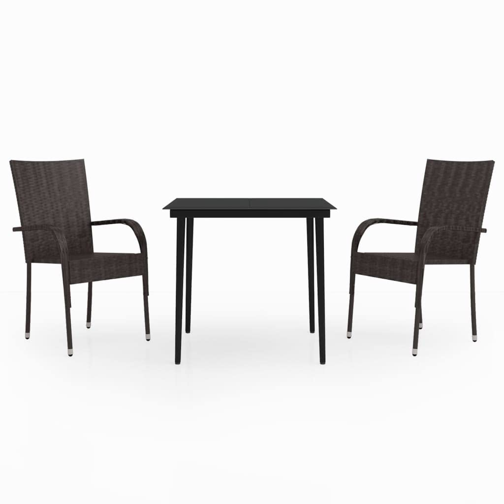 KCCKOM Garden Furniture Set 3 Piece Patio Dining Set Brown and Black
