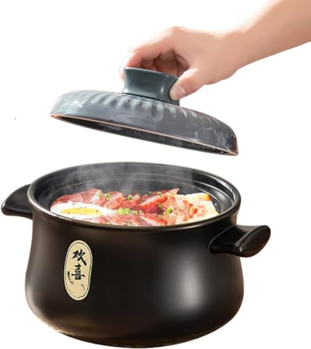 Olla cocinar, cazuela cocinar, Olla cerámica con Tapa, Olla estofado, Olla Barro, Olla estofado, Sopa, Fideos, Carne, Utensilios Cocina