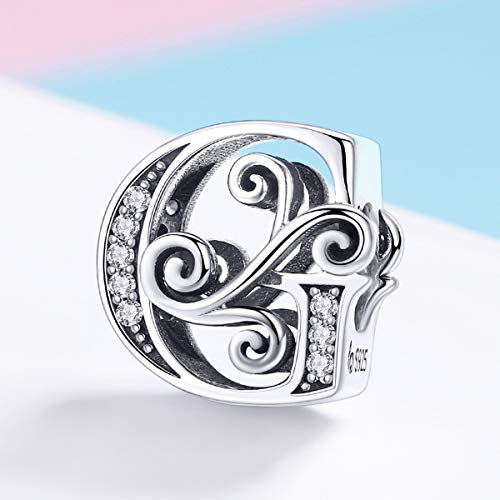 Image of Eternalll Jewellery - Spacer Beads Authentic 925 Sterling Silver Charms Vintage A-Z Letter Alphabet Charms for Bead Bracelets Women Charm Diy Jewelry