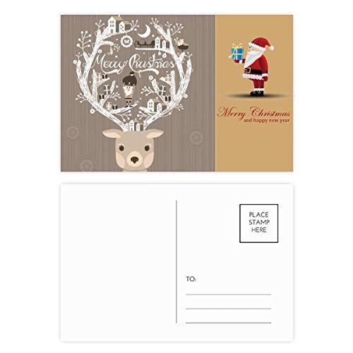 Cartes postales Père Noël avec cerf sur papier rigide pour correspondance de fête