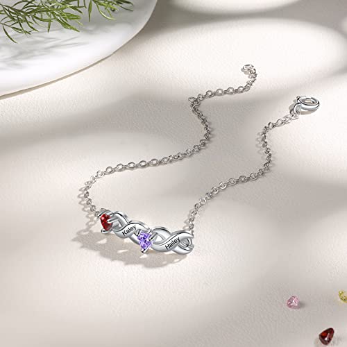 Personalized Custom Name Heart Bracelet with 1-6 Birthstone Bracelets for Women Engraved Family Names Link Bracelets for Mother's Day Mom Daughter3