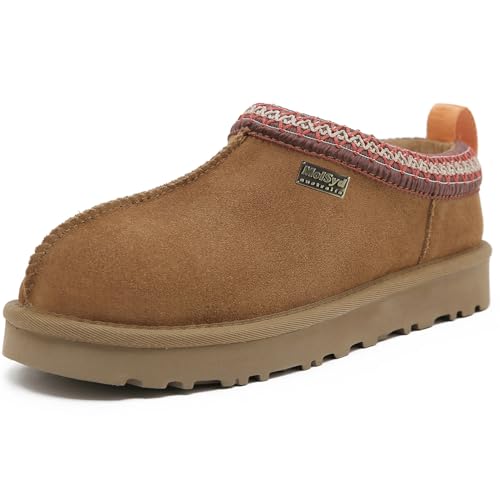 MelSyd Womens Slippers Sheepskin Indoor-Outdoor: 100% Australian Merino Wool Lined with Memory Foam Cozy House Shoes - Slip on Waterproof Winter Suede Clogs - Christmas/Holiday Gift