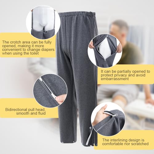 Post Surgery Pants for Men, Warm Tear Away Pants, Recovery Pajamas Pants with Zipper Closure in Both Side3