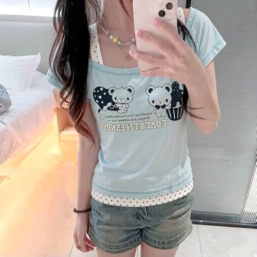 Image of Kawaii Cutecore Harajuku Y2k 2000s Tops Summer Preppy Aesthetic Alt Goth Emo Short Sleeve Graphic Tees