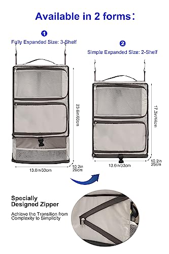 ELEZAY Hanging Packing Cubes Portable Closet 3-Shelf Travel Collapsible Compression Garment Organiser for Carry-on Luggage Suitcase Space Saver Bag X-Large_No Side Pockets - Image 4