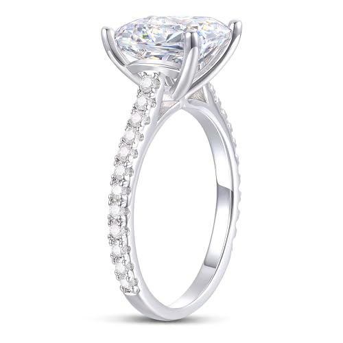 14K White Gold Moissanite Engagement Rings, 14K White Gold 3CT Elongated Cushion Cut Moissanite Rings, 14K Cushion Moissanite Engagement Rings for Women2