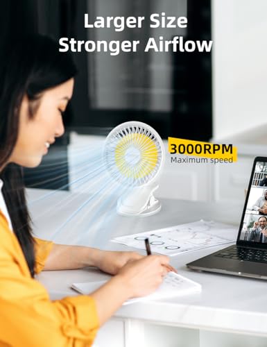 Image of UN1QUE Portable Fan,1800mAh Rechargeable Mini Table Fan,Small Desk Fan 3 Speed,Brushless Motor 3000RPM High Speed Usb Fan,Quiet Clip Fan for Office Kitchen Stroller Camping