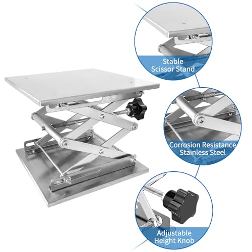 8" x 8" Lab Scissors Jack, 85 to 280mm Vertical Lift Range