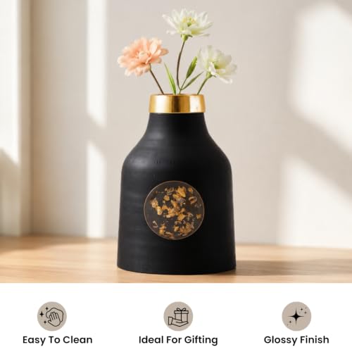 Image of Urban Born Metal vases for Flowers & Plants | Metal pots for Plants | Home Decor | Vases Decorative | Living Room | Living Room Vintage Decor (12 X 12 X 18 cm) Black