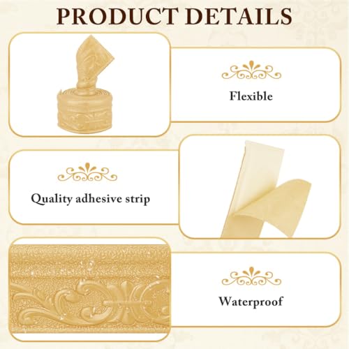 Image of HASTHIP 3 Inch x 30Ft Trim Sticker, 3D Embossed Self Adhesive Moulding | Easy Cutting and Applying, Covers Uneven Edges, Embossed Decorative Material, Smooth Border Finish, Application Guidance