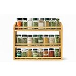 Bamboo Spice Rack Organizer – 3 Tier Countertop or Wall Mounted – Solid Natural Bamboo – Kitchen Spice Shelf Storage – Space Saving Organizer