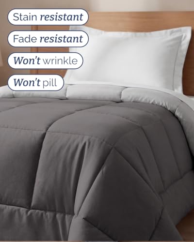 Image of Twin Size, Dark Grey & French Grey Alternative Down Comforter - Warm, Lightweight & Breathable Hotel Quality Bedding for Men, Women, Kids & Teens - All Season Cooling Microfiber Duvet Insert Comforter