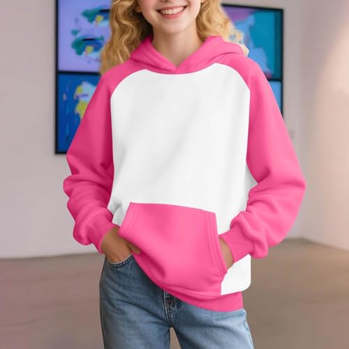 Fashion Color Block Hoodies for Girls Boys Cute Oversized Long Sleeve Pocket Sweatshirts Kid Casual Comfy Soft Pullover Tops2