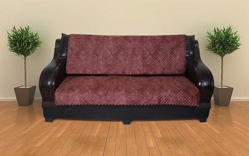 Image of 7 Seater Sofa Cover | Universal Non-Slip Fully Covered Protector for 3+2+2 Sofa Set | Durable Slipcover for Living Room Quilted Luxe (Midnight Black)