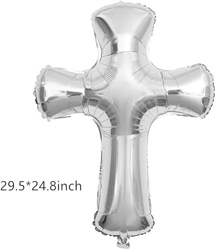 Miniatura 2 de 3 globos de aluminio de 30 pulgadas con cruz gigante, globos de Mylar de cruz plateada para bautismo, comunión conmemorativa, bautizo, religioso