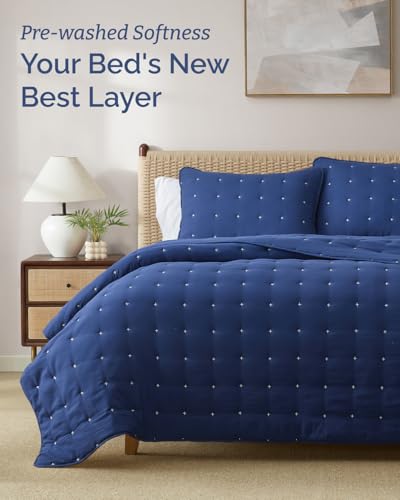 Image of Quilts King Size - Bedspread for King Size - Lightweight Comforter Set - Quilt Bedding Set for All-Seasons - Ultra Soft, Breathable & Comfy - Summer Coverlet with 2 Pillow Shams - 106 inch x 96 inch, Navy