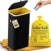 ZUHAUSEZIRKEL® Gelber Sack Ständer 80L – mit Metall-Ring & Bambus-Rand – Mülleimer mit Deckel – für Standard 62×90 cm Gelbe Säcke – Abfallsammler für Haushalt & Küche – Schwarz