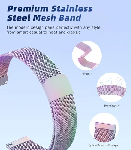 Image of 18mm Metal Watch Band Compatible with Venu 4 41mm /3S /2S; Forerunner 265S /255S; Vivoactive 4S /Vivomove 3S, Mesh Stainless Steel Replacement Strap Clasp Wristband, Rainbow