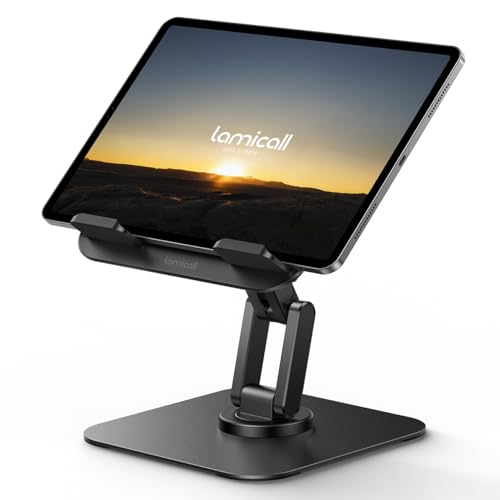 Lamicall Rotating Tablet Stand for Desk - [Fully Adjustable][Foldable & Portable] iPad Stand with Heavy-Duty Base, Tablet Holder Gifts for 4.7-13