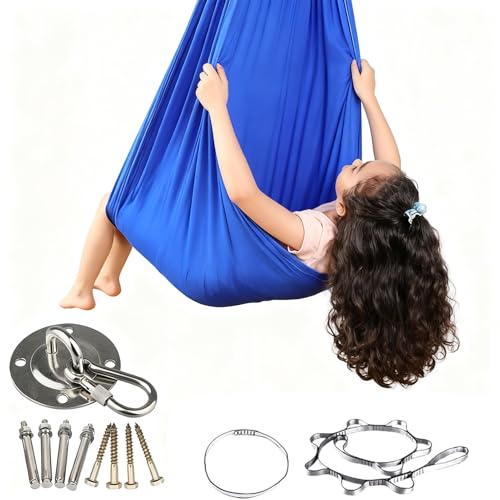 Hamaca interior exterior – Silla colgante portátil 280x100cm poliéster, incluye correas de seguridad y accesorios, para dormitorio, balcón y terraza camping | Soporte elástico para adultos