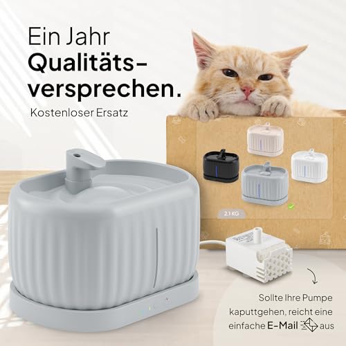 KABELLOS Pretty Paw© Katzenbrunnen mit Bewegungsmelder I Premium Trinkbrunnen für Katze mit Induktionspumpe & 45 Tagen Akku I Wasserbrunnen für Katzen mit Filter & 3 Liter Wassertank I Pure Flow Max