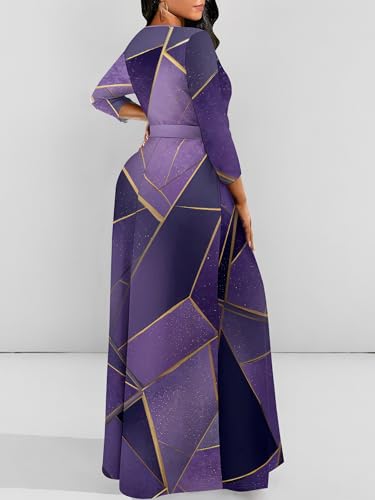 Image of PinkPatty Women's Long Sleeve Maxi Dress Plus Size Trendy Wedding Guest Dress with Pockets&Belt