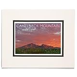 Lantern Press 8x10 Inch Matted Art Print Wall Decor, Camelback Mountain, Arizona, Sunset Photography