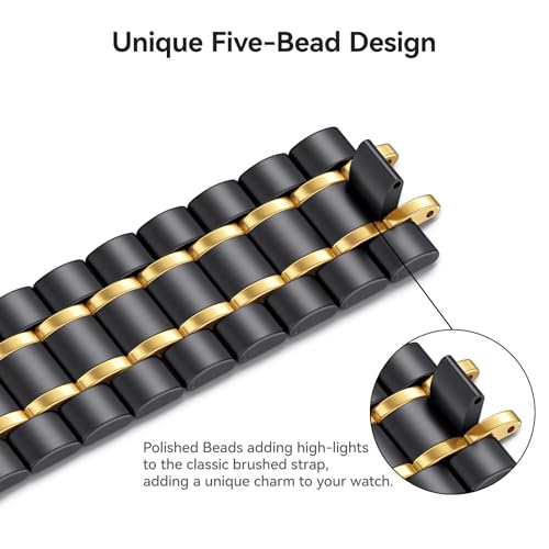 Image of Bestig Compatible with Apple Watch Bands for Men Women 40mm 38mm 41mm 42mm Series 11 10,Premium Solid Stainless Steel Metal Business Wristband Strap for iWatch Series 10 9 8 7 6 SE 5 4 3 2 1,BlackGold