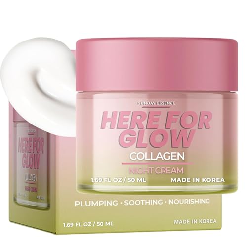 Sunday Essence Collagen Night Cream - Dermatologist Tested, Korean Skin Care, Anti-Aging - Hydrating Moisturizer, Retains Moisture - Vegan, Non- GMO, Clean Beauty, 95% Natural - 1.69 Fl Oz