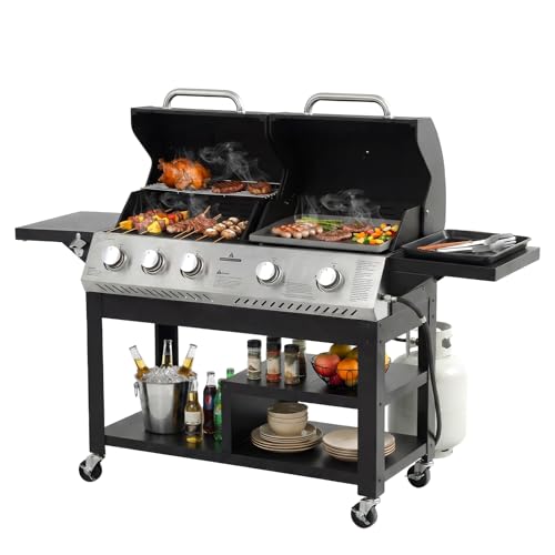 QUYZE Griddle Grill Combo with Porcelain-Enameled Cast...