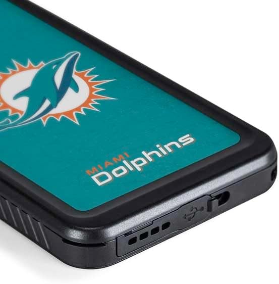 Skinit Waterproof Phone Case Compatible with Galaxy S24 Plus - Officially Licensed NFL Miami Dolphins Distressed- Aqua Design