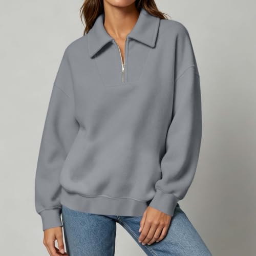 FPMLUXLL Women's Half Zip Collared Sweatshirt Trendy Casual Fall Pullover - image 4