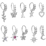 Hohopeti Anillos de Nariz de Acero Inoxidable para Mujer 10 Piezas con Gemas de Imitación Brillantes Diseño Variado y Decorativo Joyería de Perforación Nasal Elegante y Duradera