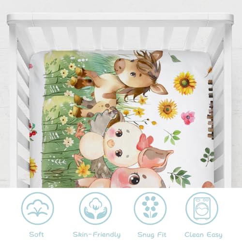 Hwmmbh 4269259 Farm Animals Life Baby Crib Sheets 52''X28'' Farmland Cow Pig Horse Dog Rooster Barn Stretchy Fitted Crib Mattress Covers For Boy Girl Country Farmhouse Soft Baby Bed Toddler Mattresses Sheets thumb #5