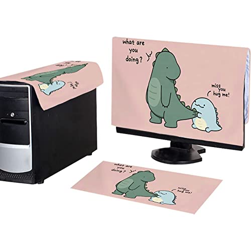 WAYUTO 3Pcs Computer Dust Cover Set Keyboard Computer Host Pc Monitor Tower Protector Dust Proof Computer Case Covers for Desktop CPU Dinosaur 27Inch