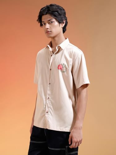 Image of Veirdo Mens Graphic Print Shirt | Comfortable Cotton Fabric | Oversized, Half Sleeve | Casual Wear