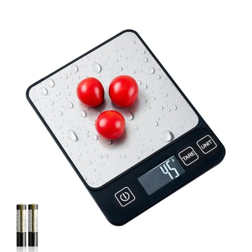 Digital Kitchen Scales with LCD Display, Weighing Range - (1g-10kg), Food Scale with Waterproof Tempered Glass and 6 Units for Baking Cooking Meal Prep Postal Parcel, Auto Off, Tare, 2*AAA Included