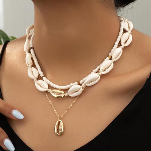 YANCHUN Shell Necklace Beach Jewelry for Women Sea Shell Necklace Layered Gold Shell Charm Necklaces Summer Outfits fwomen Beach Fashion 20252