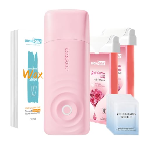 Image of Waxfans Roll On Wax Kit, Wax Roller Kit, Waxing Kit for Women & Men, at Home Hair Removal on Body and Legs, with 2 Rose Wax Refills & 50 Pcs Wax Strips, Easy & Smooth(Rose&Rose)
