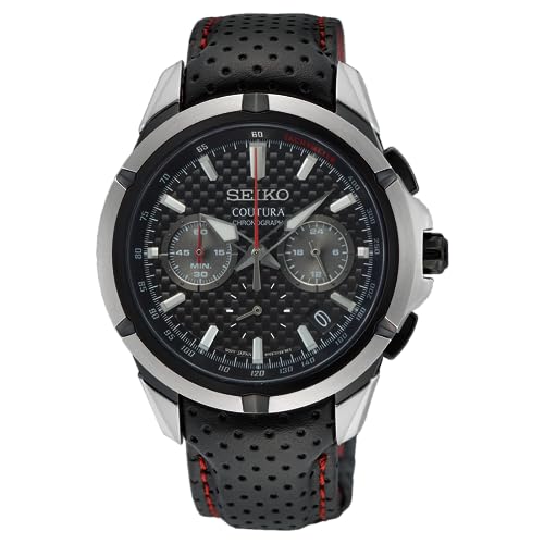 SEIKO Coutura SSB437 Montre chronographe en cuir Noir, noir