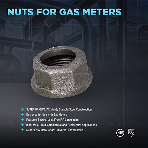 Image of Midline Valve HNOC1200-5 Nuts for Gas Meters 1'' FIP Black Steel (5 Pack)