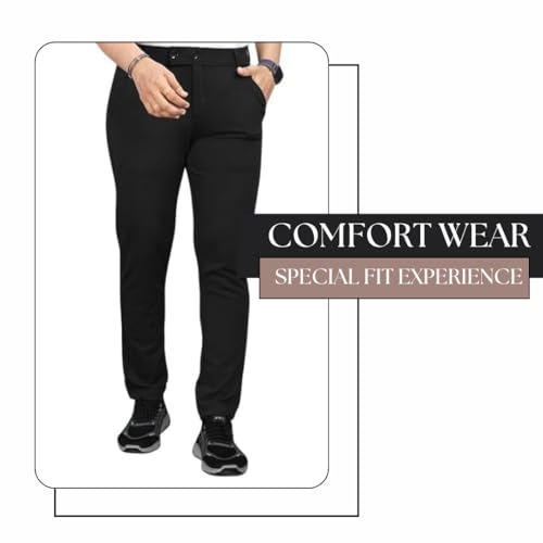 Image of MiraMichi Men's Slim Fit Formal Trousers - Crafted from Premium Lycra Blend Fabric, Solid Pattern, Ideal for Formal Occasions