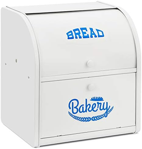2 Layer Metal Bread Boxes, Bread Box Storage Bin Kitchen Container with Roll Top Lid Iron Countertop Containers Metal Food Storage Bread Keeper Large Capacity Home Kitchen Counter, White