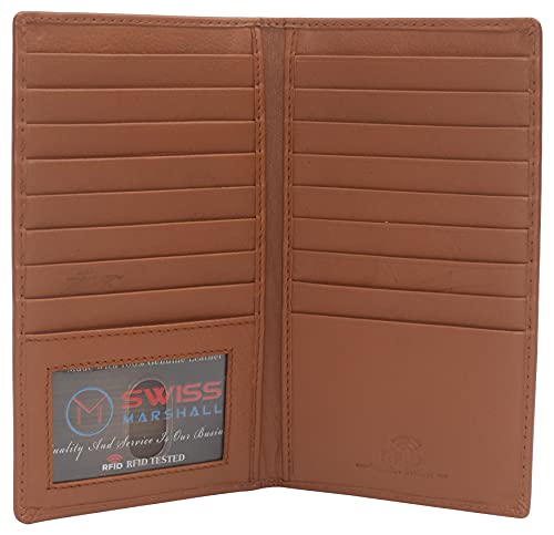 RFID Blocking Bifold Genuine Leather Credit Card ID Holder Long Wallet (CN Tan)
