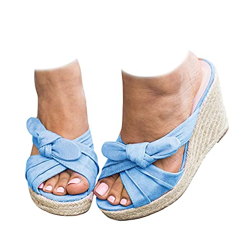 Fashare Womens Platform Espadrille Wedge Slide Sandals Bowtie Knot Open Toe Slip on Summer Mules Shoes