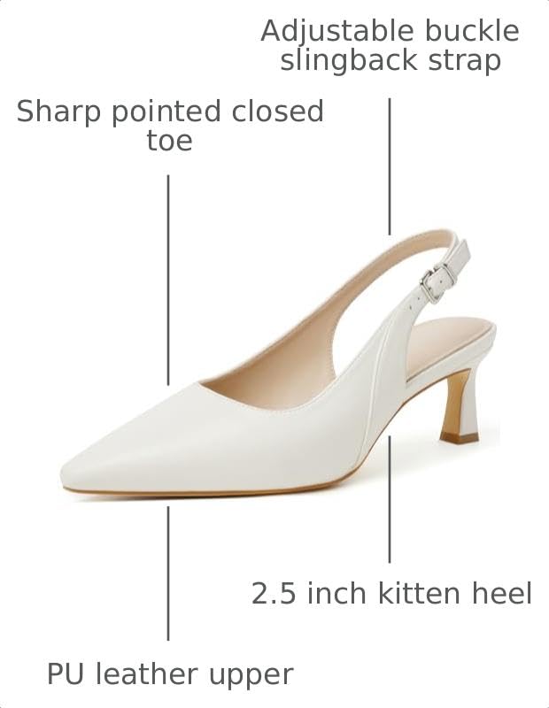 Image of Mostrin Kitten Heels for Women Slingback Pointed Closed Toe Heels Women's Pumps Shoes for Wedding, Party, Commuting