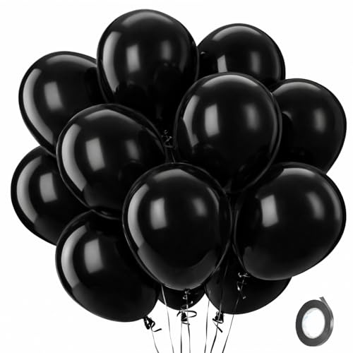QIFU Ballons Noir - 100 Pièces Ballons Anniversaire Noir Mat, Ballon de Baudruche, Ballon Latex Hélium pour Decoration Fête Anniversaire Garçons Filles...
